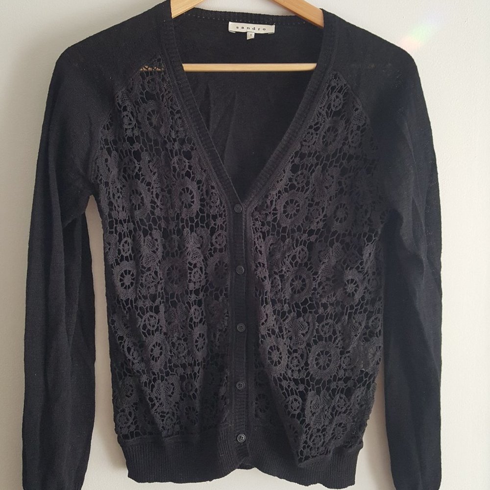 SANDRO Black lace cardigan, Size 1